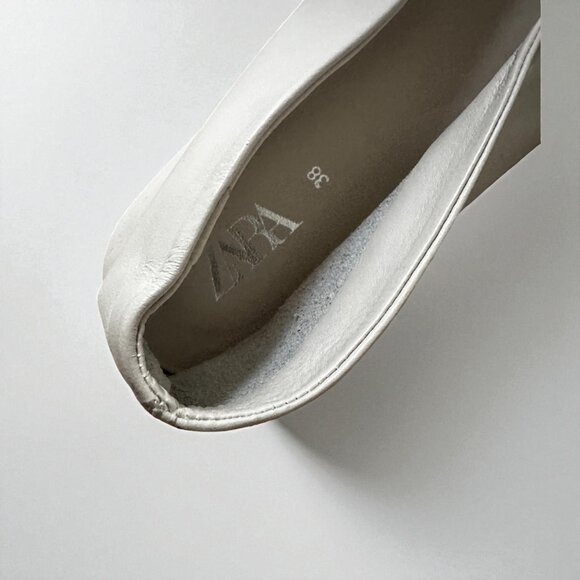 Zara White Leather Flats | Size 38 | New (No Tags) | Made in Turkey - Picture 7 of 11